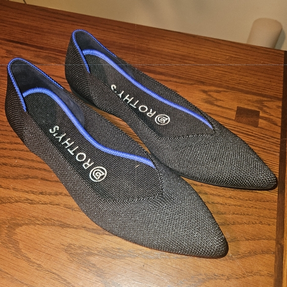 NWOB, ROTHYS The Point in Black Solid Flat 6 - Picture 2 of 9